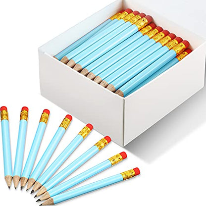 Outus 72 Pieces Golf Pencils Half Pencils with Eraser Mini Bulk Short #2 HB Pre Sharpened for Bridal Shower Wedding Office(Light Blue) - color: Light Blue