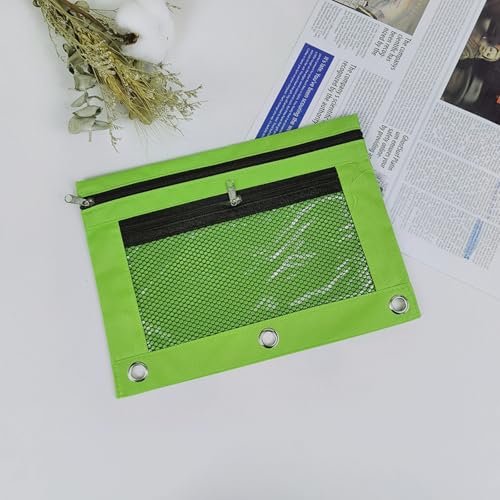 Pencil Pouch for 3 Ring Binder - 3 Hole Zipper Pen Case Bag Holder Bulk Accessories Clear Window Aesthetic Organizer Pockets (Grass Green) - color: Grass Green