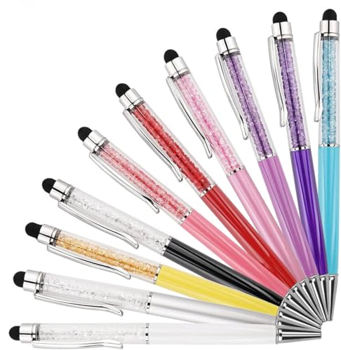 Bling Ballpoint Pens Crystal Diamond Pen Capacitive Touch Screen Stylus with Replacement Refills Rubber Tips for iPhone iPad Kindle Touchscreen Devices 10Pcs Writing Pen (Set 2) - color: set 2