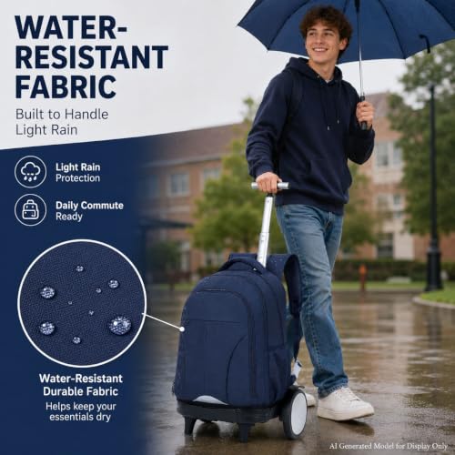 AGSDON Quiet Glide Rolling Backpack with Lunch Box Set - Large Wheel Water-Resistant Wheeled Bag for Business, Travel, and College | Navy Blue 3-in-1 Organizer Backpack - color: Reflective Blue - Rolling Backpack
