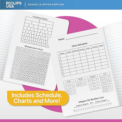 E-CLIPS USA Wide Ruled Composition Notebook Wide Ruled Hardcover Notebooks for School Supplies Notebooks Bulk Hardcover Notebook Pastel 100 Sheets 200 Pages 9.75” x 7.25” (6 Pack, Wide Ruled) - size: 6 Pack