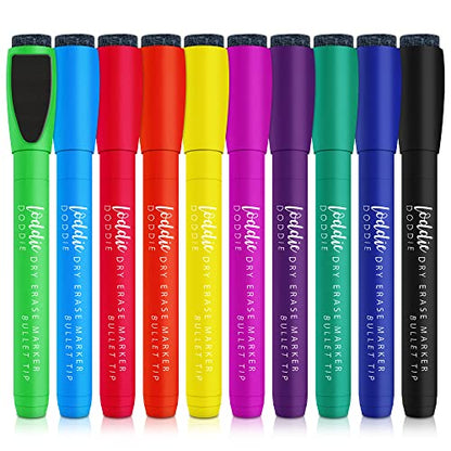 Loddie Doddie Magnetic Dry Erase Markers, Whiteboard Marker Set, 10 Pack | Stay Put Magnetic Design, Eraser Caps, Low Odor, Wipes Clean, 10 Colors, Erasable Pen Magnetic Whiteboard Markers