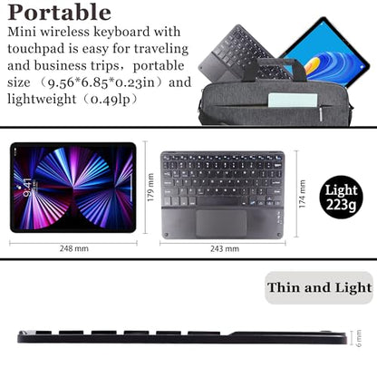 Wireless Bluetooth Keyboard, Ultra Slim Rechargeable Small Portable with Touchpad 10 Inch Wireless Keyboard, for Tablet Laptop Smartphone iOS Android Windows, Adult College Student Kids Gift(Black)