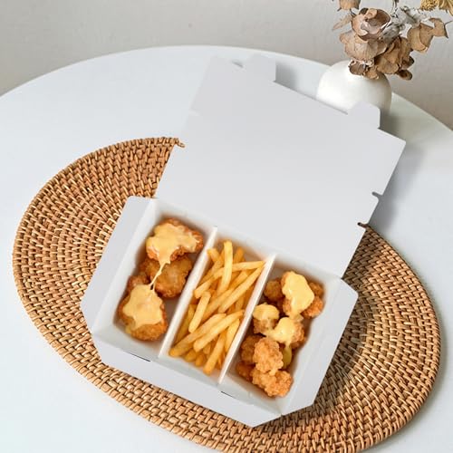 30 Pack 3 Compartment Paper Take Out Food Containers, 7.5x5.4x2.6" White Take Out Boxes, Disposable To Go Container Take Out Containers, Greaseproof Paper Bento Box Takeout Lunch Boxes with Lid - color: White-Flip Top