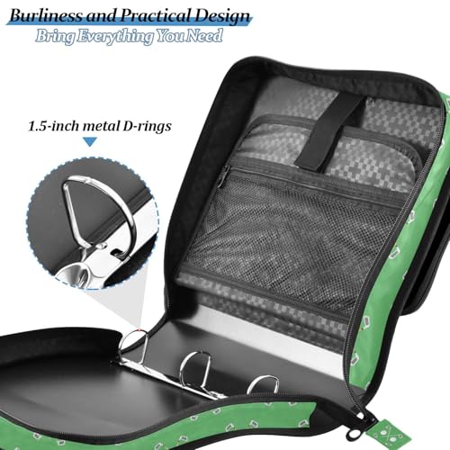 Zipper Binder Bag 3 Ring File Folder Portfolio Organizer Zippered Binder Bags with Strap Fits Laptop Women Men - color: Multi-green Golf Ball