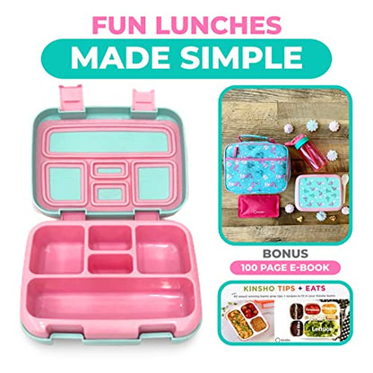 Kinsho Bento Lunch Box for Kids Toddlers, 5 Portion Control Sections, BPA Free Removable Plastic Tray, Pre-School Kid Toddler Daycare Lunches, Snack Container Ages 3 to 7 (Aqua Cat Mermaid) - color: Aqua Pink Cat Mermaid Bento