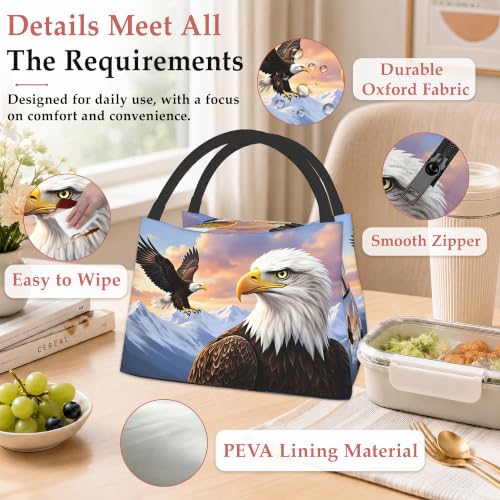 Lunch Box for Women,Bald Eagle Insulated Lunch Bag,Mountain Leakproof Thermal Insulation Cooler Tote Bags for Teacher Nurse Kids School Work Picnic - color: Bald Eagle