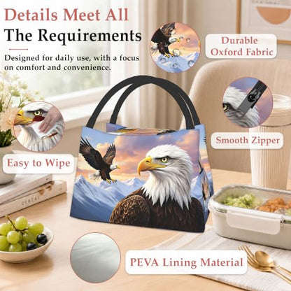 Lunch Box for Women,Bald Eagle Insulated Lunch Bag,Mountain Leakproof Thermal Insulation Cooler Tote Bags for Teacher Nurse Kids School Work Picnic - color: Bald Eagle