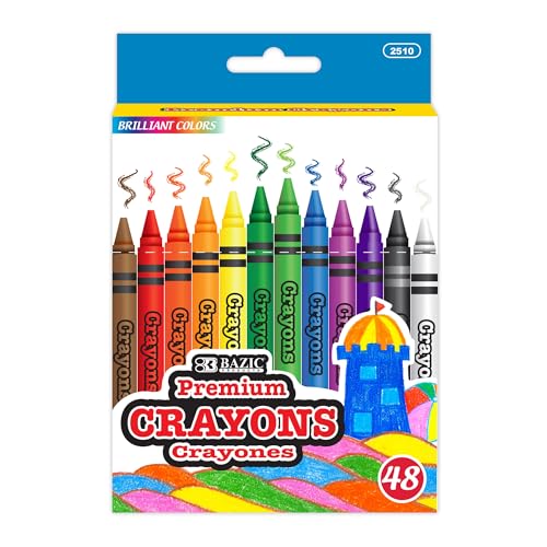 BAZIC 48 Count Premium Quality Color Crayon (2510-48P) | premium wax crayons in 48 assorted colors, Smooth, bright color for coloring and school art - color: Assorted Color, size: 48 Count (Pack of 1)