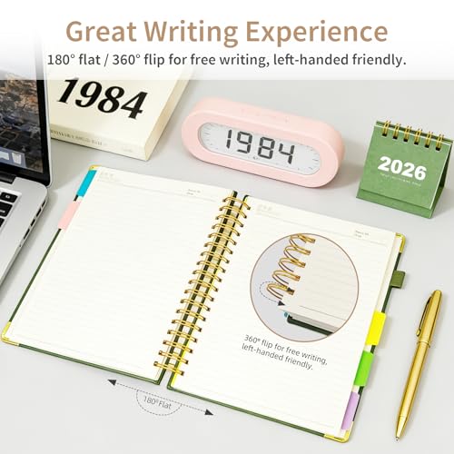 biguphate 1Pack Hardcover Spiral Notebook with Tab, Ruler & Removable Dividers, 300 Pages 8"x10" Large B5 Faux Leather Notebooks, 5 Subject Notebook College Ruled for Work, Home (Green) - color: 1PACK-Green