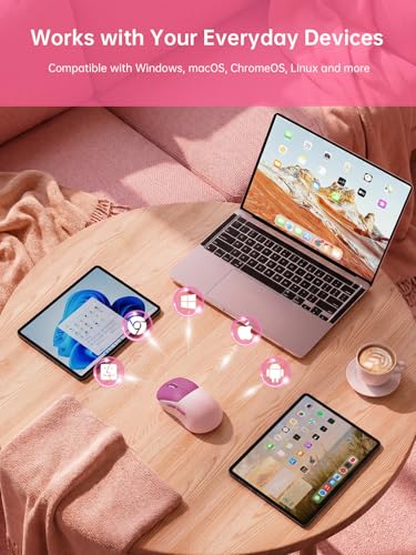hunart H6 49g Wireless Mouse, Bluetooth & 2.4GHz Rechargeable Mouse, Lightweight Silent Ergonomic Mouse with USB-C Charging, Portable Right-Hand Office Mouse for Laptop, PC, MacBook(Berry Pink) - color: Berry Pink