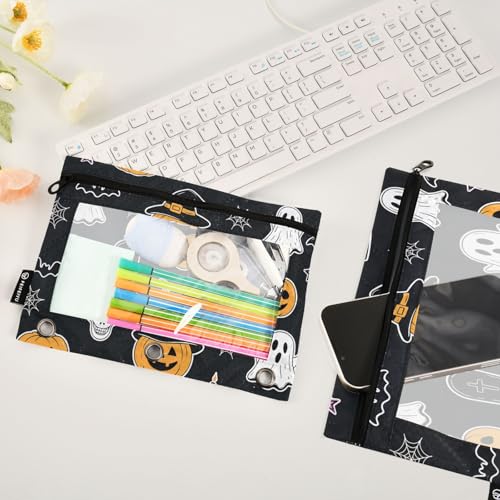 Halloween Ghost Pencil Pouches for 3 Ring Binder, Zipper Binder Pencil Case, 2 Pack Clear Window Case Bag for Office Organizers - color: Halloween Ghost