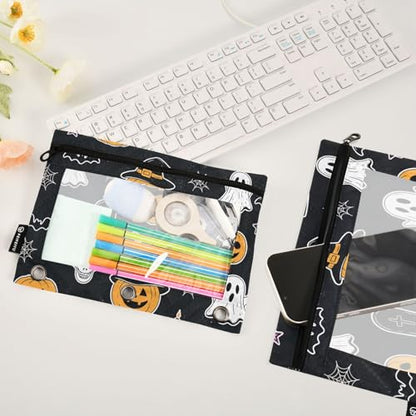 Halloween Ghost Pencil Pouches for 3 Ring Binder, Zipper Binder Pencil Case, 2 Pack Clear Window Case Bag for Office Organizers - color: Halloween Ghost