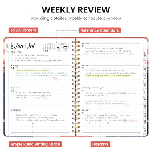 Planner 2026-2027, Academic Planner Weekly and Monthly, Jul 2026 - Jun 2027, Spiral Bound School Planning Tool with Tabs and Pocket, Perfect for Students & Teacher, 6.3" x 8.5", Coastal Sunset - color: M-Coastal Sunset, size: 6.3"x8.5" (A5)