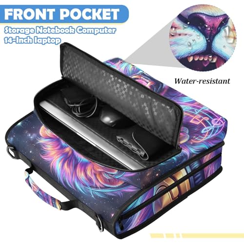 Lion 2-inch 3 Ring Zipper Binder with Shoulder Strap Holds 14 Inch Laptop for Students and Office - color: Lion