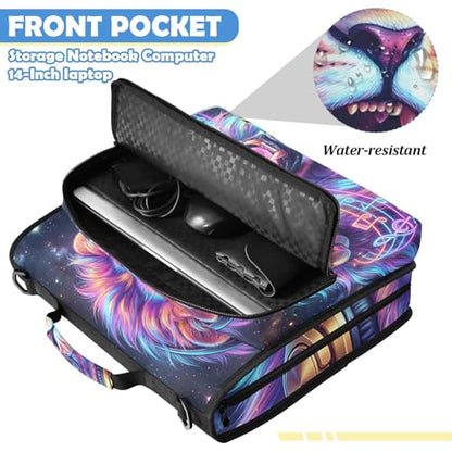 Lion 2-inch 3 Ring Zipper Binder with Shoulder Strap Holds 14 Inch Laptop for Students and Office - color: Lion