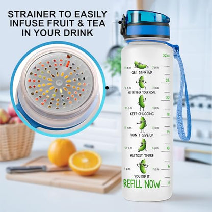 Funny Pickle Motivational Water Bottle 32 oz with Time Marker, Stop Slacking Drink Your Water Daily Hydration Tracker Jug for Women, Men, Adults, Gym, Office - color: Pickle