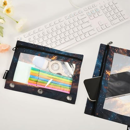 2 Pack Pencil Pouch for 3 Ring Binder Baseball Pencil Case Pouch with Clear Window Zipper Binder Pencil Pouches Pen Bag for Office School Supplies - color: Baseball