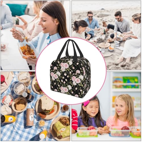 Nerxy Pink Flower Insulated Lunch Box Abstract Floral Cooler Lunch Bag Geometric Flowers Modern Tote Bags for Boys Teens Women Men Picnic Travel School - color: Pink Floral