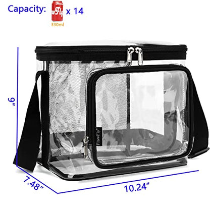 FlowFly Insulated Reusable Lunch Bag Adult Large Lunch Box for Women and Men with Adjustable Shoulder Strap,Front Zipper Pocket and Dual Large Mesh Side Pockets, Clear - color: Clear