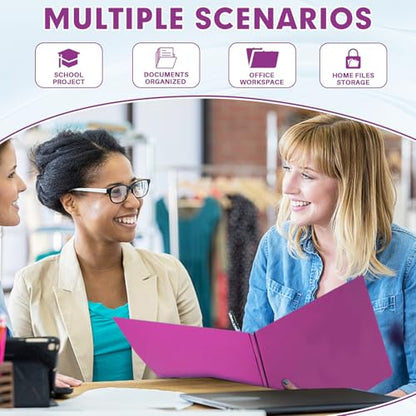 Two Pocket Folders, RAZCC 75 Pack Two Pocket Folders with Prongs, 3 Prong Folders Fit Letter Size Paper, Pocket File Folders for School Office Home Business, Rose Purple - color: Rose Purple