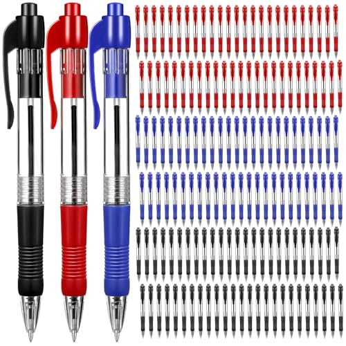 Fainne 200 Pack Retractable Ballpoint Pen 1.0 mm Medium Point Refillable Smooth Click Writing Pens With Grip for Work Journal Writing Office School Supplies(Black, Blue, Red Ink) - color: Black Ink, Blue Ink, Red Ink