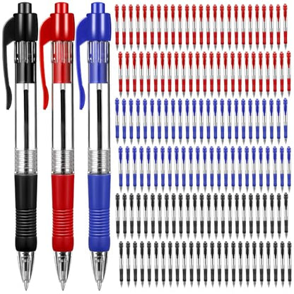 Fainne 200 Pack Retractable Ballpoint Pen 1.0 mm Medium Point Refillable Smooth Click Writing Pens With Grip for Work Journal Writing Office School Supplies(Black, Blue, Red Ink) - color: Black Ink, Blue Ink, Red Ink