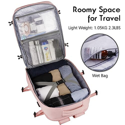 MOMUVO Large Travel Backpack Women, Flight Approved Carry On Backpack, Water Resistant Anti-Theft Large Casual Daypack Fit 17 Inch Laptop with USB Charging Port, Pink - color: Pink, size: 17.3 inch