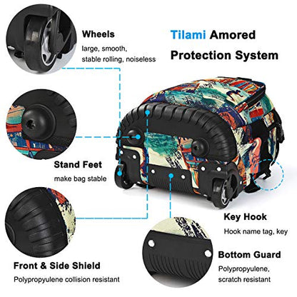 Tilami Rolling Backpack 19 inch with Lunch Bag Wheeled Laptop Backpack (Car Trip) - color: Surfing
