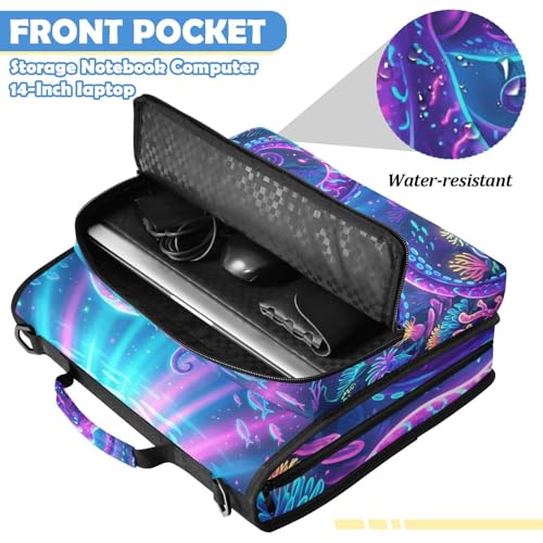 Octopus 2-inch 3 Ring Zipper Binder with Shoulder Strap Holds 14 Inch Laptop for Students and Office - color: Glowing Octopus