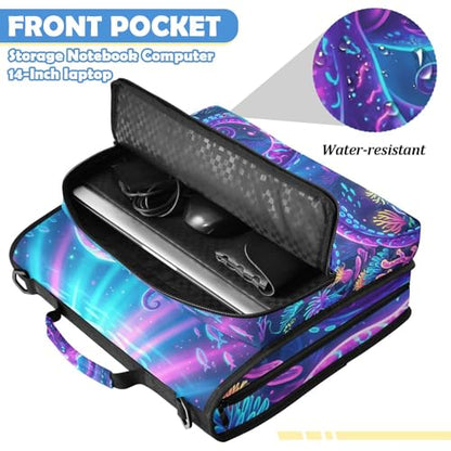 Octopus 2-inch 3 Ring Zipper Binder with Shoulder Strap Holds 14 Inch Laptop for Students and Office - color: Glowing Octopus