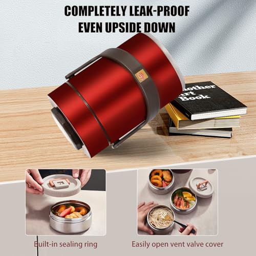 67 oz Adults Stainless Steel Vacuum Insulated Wide Mouth Soup Food Thermo Hot Food Jar with Keep Thermal Portable 3 Tier Stackable Bento Hot Food Containers Lunch Boxes (67 oz Red) - color: 67 oz Red