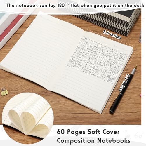 Handepo 100 Pack Black A5 Composition Notebooks Bulk 5"x8" Wide Ruled Kraft Soft Cover Journals, 60 Pages Composition Notebooks Bulk School Supplies for Students Classroom Office - color: Black, size: A5