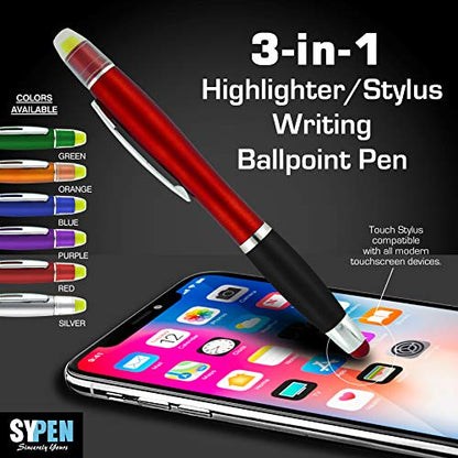 SyPen Bible Highlighter with Pen and Stylus for Touchscreens, 3 in 1 Combo, All Yellow Highlighters, All Black Ballpoint Ink, Wax Gel Highlighters, Multi-Color Barrels, Pack of 12 - size: 1 Count (Pack of 12)