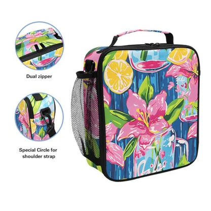 ALAZA Lily Pulitzer Mason Jars Lunch Box Insulated Lunch Bag Kids Cooler Tote Bag Freezable Shoulder Strap Lunchbox for Girls School Picnic - color: Multi888