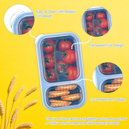 DOSEWART 6Pack 2-Compartment Reusable Snack Containers with Lids, Wheat Straw Reusable Snack Packs for Meal Prep Food Storage On-the-Go Snacking