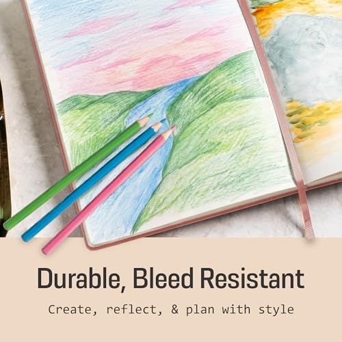 BROWNSTONE JOURNALS A5 Sketch Book Hardcover - 80 Sheets 100 GSM Paper 5"x8", Lay Flat, Vegan Leather Cover, Elastic Band, Back Pocket, Art Drawing Book (Rose Wood) - color: Rose Wood, size: A5 (5" x 8")