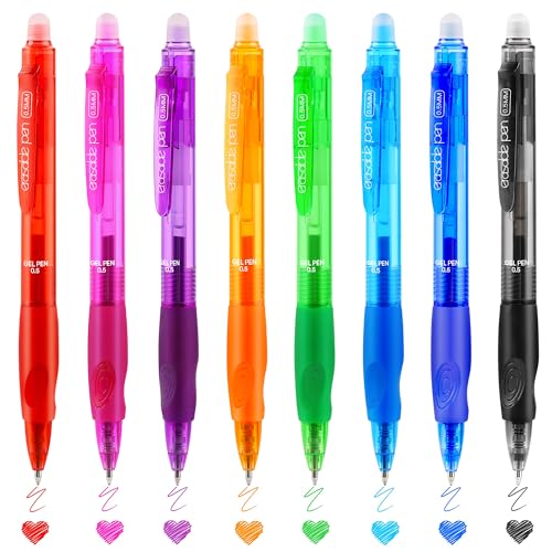 USUAL 0.5mm 8 Color Erasable Gel Pens, Make Mistakes Disappear, Fine Point Retractable Erasable Gel Pens for Writing, Drawing, Office, Planner, School Supplies - color: 8 Colors