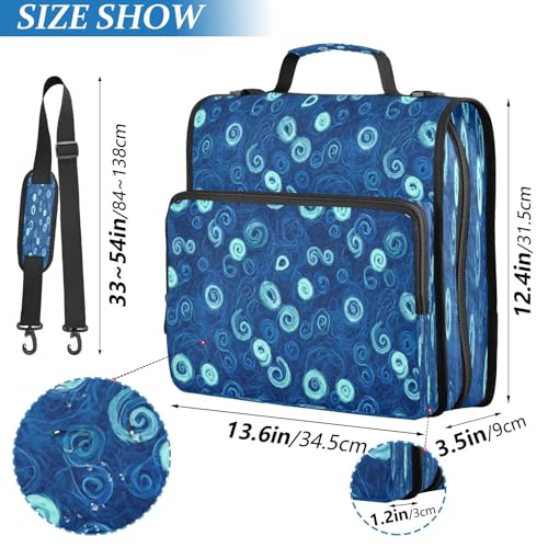 Kigai Blue Swirl 3 Ring Zipper Binder Organizer, Large Capacity Binder Bag Holds 500 Sheets, Water Resistant Multi-Pocket Binder with Shoulder Strap for School Office Teachers