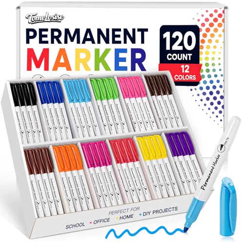 Permanent Markers Bulk, 120 Pack Fine Point Markers in 12 Assorted Colors, Quick Dry & Waterproof Markers for Plastic, Glass, Wood & Metal, Back to School Supplies - color: Multicolor