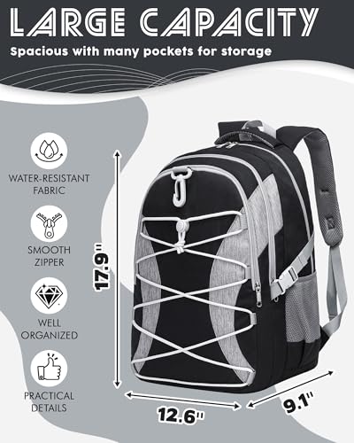 BLUEFAIRY Middle High School Backpack for Boys Girls Large Bookbag with Laptop Compartment Back to School Book Bags for Teens Teenagers Mochilas Escolares para Niños Niñas (Black/Gray, Solid) - color: Black/Gray
