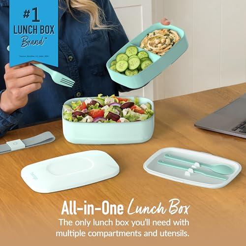 Bentgo Classic Stackable 3-Compartment Adult Bento-Style Lunch Box | Removable Utensil Set and Sealing Strap, BPA-Free, Food Container Ideal for Meal Prep, Work, and On the Go (Coastal Aqua) - color: Coastal Aqua