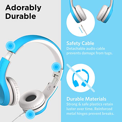 LilGadgets Connect+ Style On-Ear Kids Headphones with Microphone - SharePort Technology, SoftTouch Padding, Detachable Cable, Volume Limiting, Durable & Adjustable - Blue - color: Blue