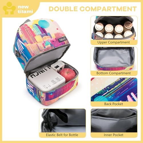 NEW TILAMI Kids Lunch Bag Double Insulated for tilami Rolling Backpack Girls Boys forTravel School Picnic, City Pastel - color: City Pastel