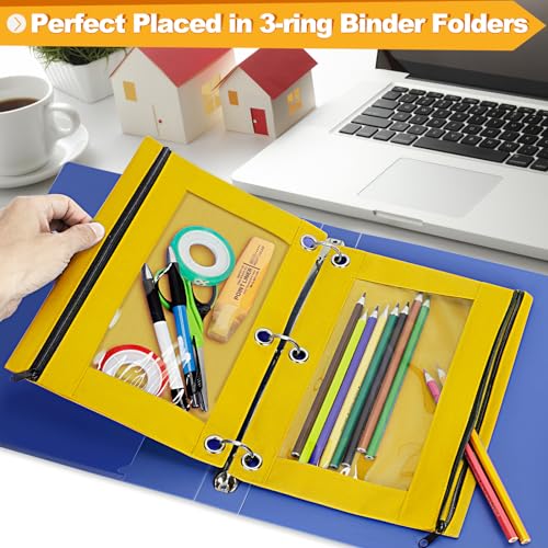Pencil Pouch for 3 Ring Binder, 2 Pack Pencil Bags with Zipper, Yellow Pencil Case for Classroom School Office Supplies, Large Sturdy and Durable Cloth Pencil Pocket for 3 Holder Binder - color: Yellow