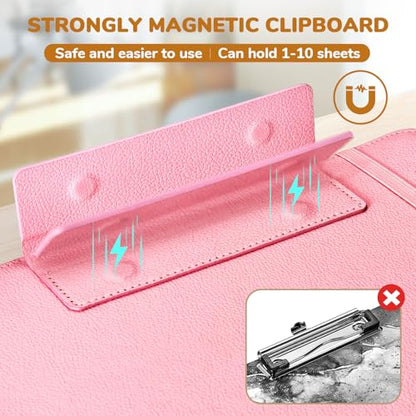 JoyCat 3 Ring Binder Clipboard with Storage,12.4"x10.2"Magnetic Clipboard Folder with 5 Expandable Folders,Refillable Lined Notepad (11" x 8.5"),Ideal for School Office Nursing(Pink) - color: Pink