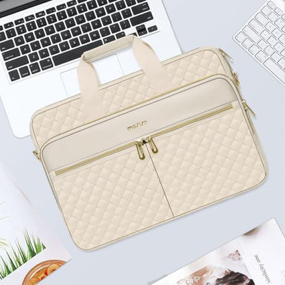MOSISO 13-14 inch Laptop Bag, Laptop Briefcase Messenger Compatible with MacBook Neo 13 inch/Air 13.6/13 /Pro 13/14, Square Quilted Computer Bag Work Office Business with 3 Pockets&Strap, Beige - color: Beige, size: 13.3 inch