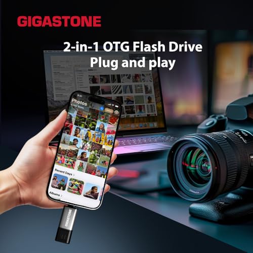 GIGASTONE 128GB Dual USB Flash Drive, USB 3.2 Gen 1, 2-in-1 USB C+A, Speed Up to 100MB/s, Head Cap Design Thumb Drive, Plug & Play for Smartphone/PC/Mac/TV/Car Audio, USB 2.0/3.0/3.1 Compatible