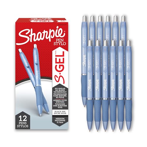 Sharpie S-Gel Pens, Frost Blue Barrel, Medium Point (0.7mm), Black Gel Ink, 12 Count - Office Supplies, Journaling, Writing, Note-Taking - color: Frost Blue