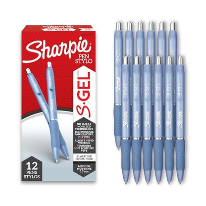 Sharpie S-Gel Pens, Frost Blue Barrel, Medium Point (0.7mm), Black Gel Ink, 12 Count - Office Supplies, Journaling, Writing, Note-Taking - color: Frost Blue